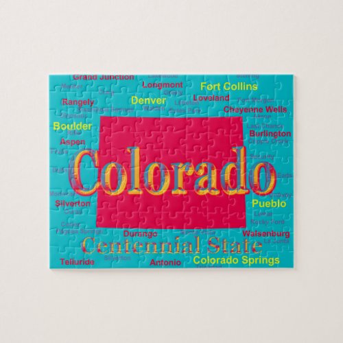 Colorful Colorado State Pride Map Silhouette Jigsaw Puzzle