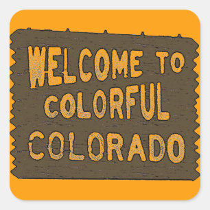 Colorful Colorado welcome sign orange stickers
