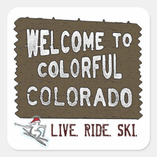 Colorful Colorado welcome sign ski stickers
