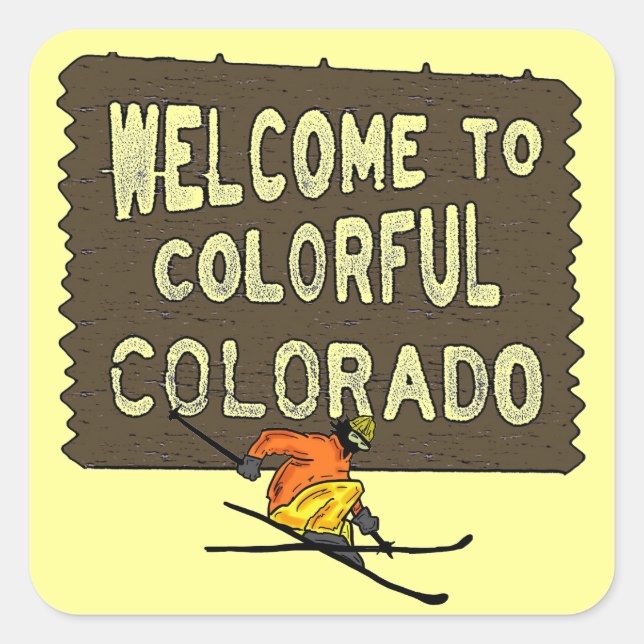 Colorful Colorado welcome sign skier stickers (Front)