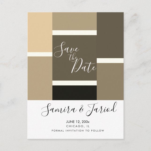 Colorful Colorblock Brown Tones Save the Date  Postcard (Front)