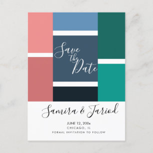 Colorful Colorblock Geometrical Save the Date Postcard