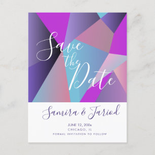 Colorful Colorblock Purple Save the Date  Postcard