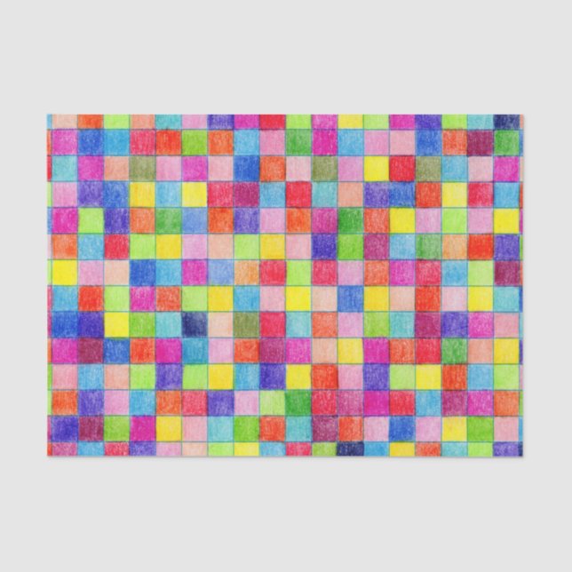 Colorful Colored Graph Paper Squares Tissue Paper (Front)