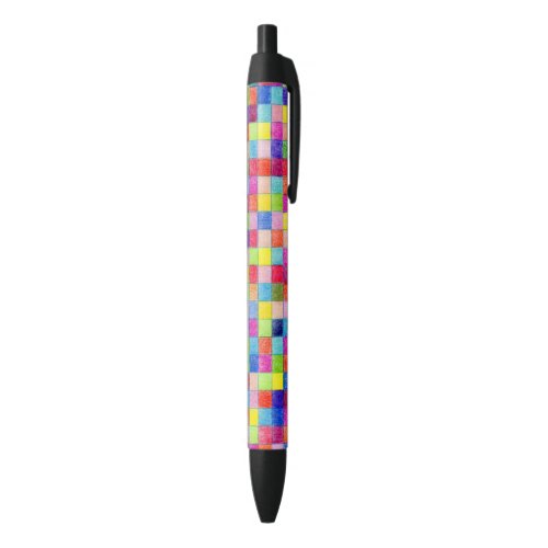 Colorful Colored In Graph Paper Squares Pattern Black Ink Pen