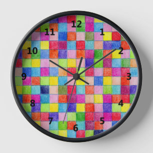 Colorful Colored In Graph Paper Squares Pattern Clock