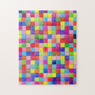 Colorful Colored In Graph Paper Squares Pattern Jigsaw Puzzle