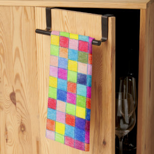 Colorful Colored In Graph Paper Squares Pattern Kitchen Towel