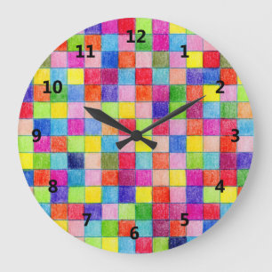 Colorful Colored In Graph Paper Squares Pattern Large Clock