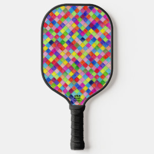 Colorful Colored In Graph Paper Squares Pattern Pickleball Paddle