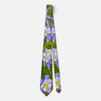 Colorful Columbine Flowers in Blue Yellow Violet Neck Tie