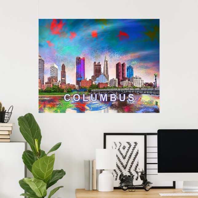 Colorful Columbus Ohio Skyline Abstract Art Poster (Home Office)