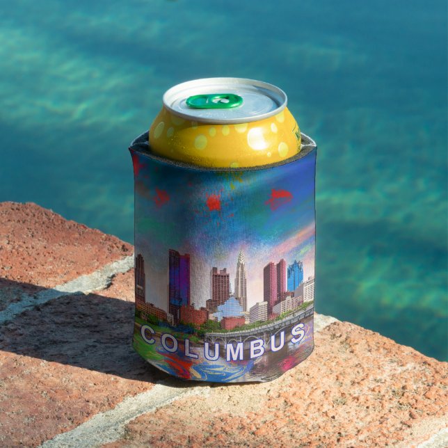 Colorful Columbus Skyline Abstract Art Can Cooler (In Situ Pool)