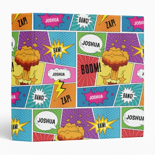 Colorful Comic Book Personalized Name Pop Art 3 Ring Binder