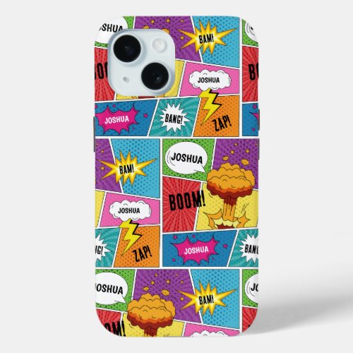 Colorful Comic Book Personalized Name Pop Art iPhone 15 Case