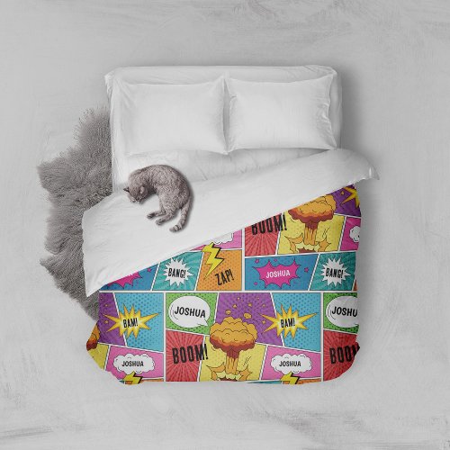 Colorful Comic Book Personalized Name Pop Art Duvet Cover
