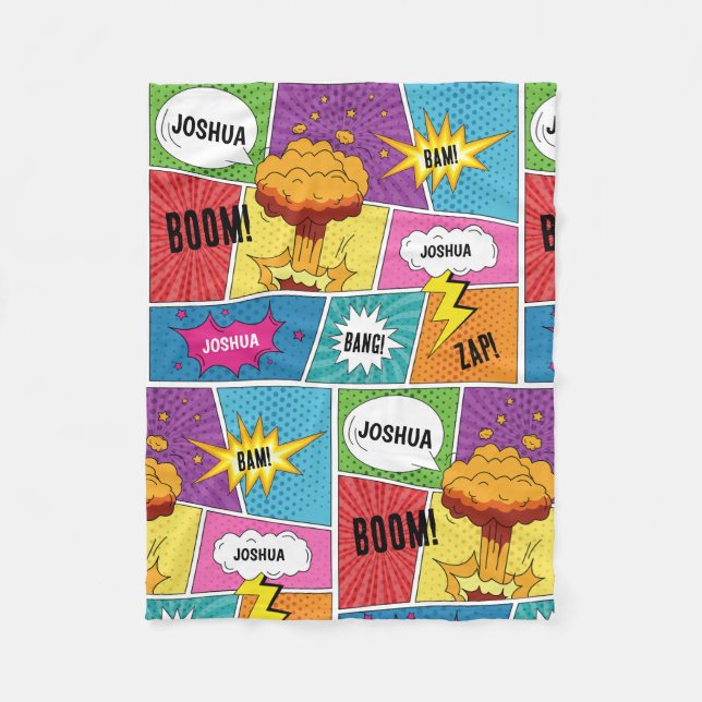 Colorful Comic Book Personalized Name Pop Art Fleece Blanket (Front)