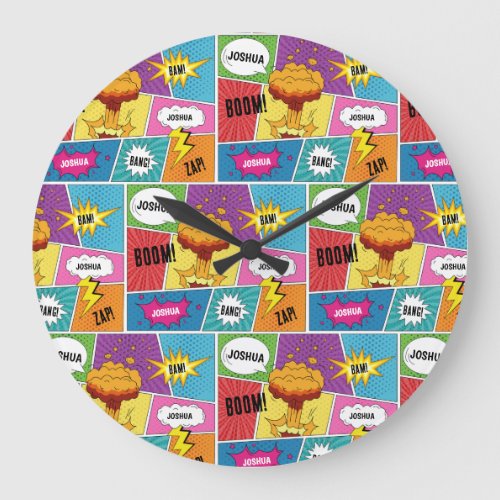 Colorful Comic Book Personalized Name Pop Art Large Clock