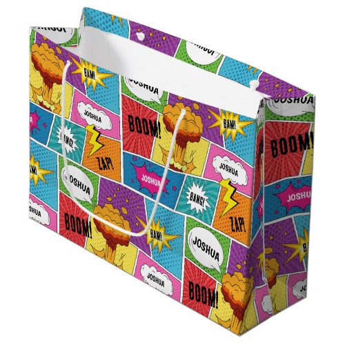 Colorful Comic Book Personalized Name Pop Art Large Gift Bag