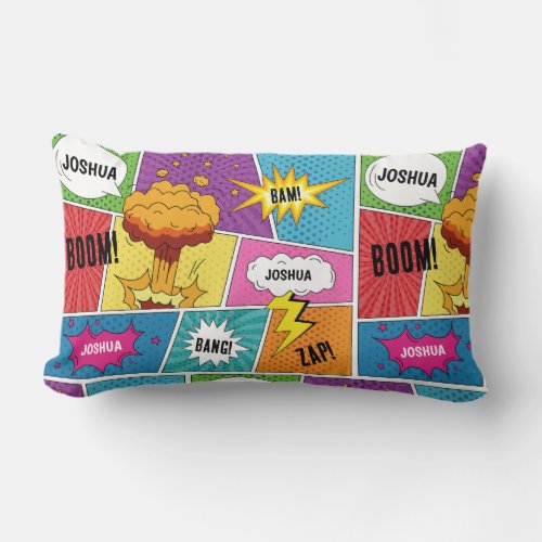 Colorful Comic Book Personalized Name Pop Art Lumbar Pillow