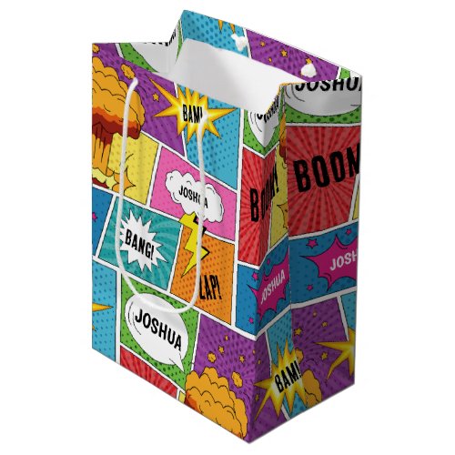 Colorful Comic Book Personalized Name Pop Art Medium Gift Bag