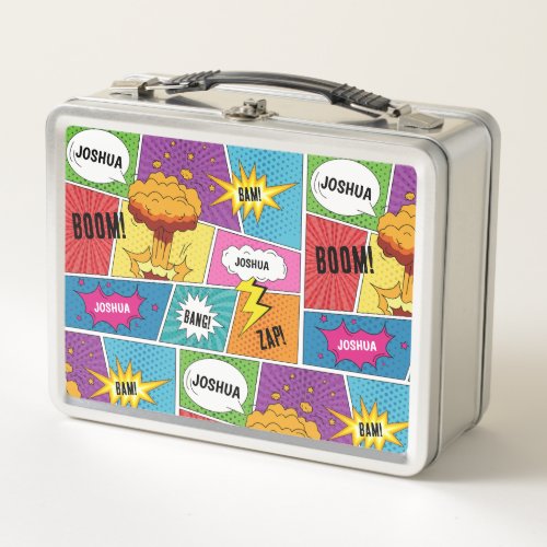 Colorful Comic Book Personalized Name Pop Art Metal Lunch Box