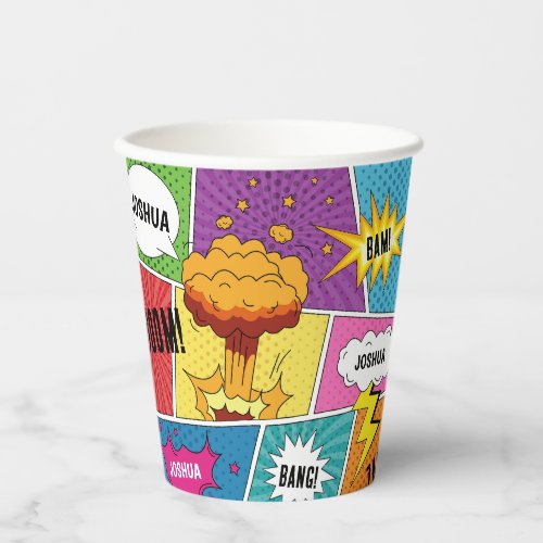 Colorful Comic Book Personalized Name Pop Art Paper Cups