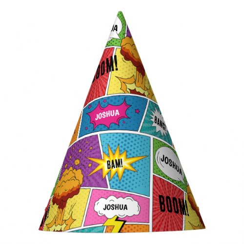 Colorful Comic Book Personalized Name Pop Art Party Hat