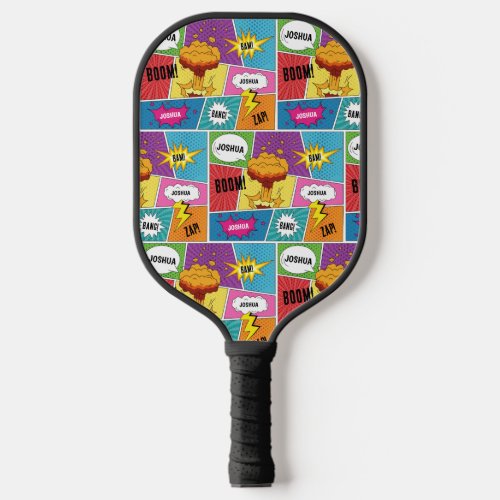 Colorful Comic Book Personalized Name Pop Art Pickleball Paddle