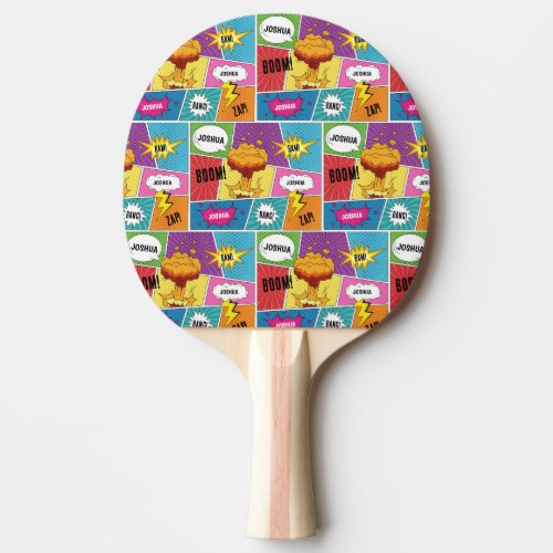 Colorful Comic Book Personalized Name Pop Art Ping Pong Paddle