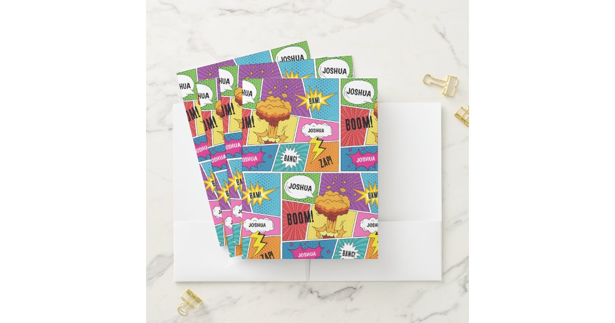Colorful Comic Book Personalized Name Pop Art Pocket Folder | Zazzle