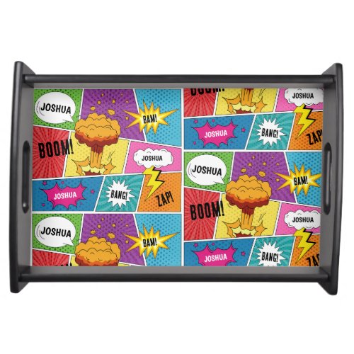 Colorful Comic Book Personalized Name Pop Art Serving Tray