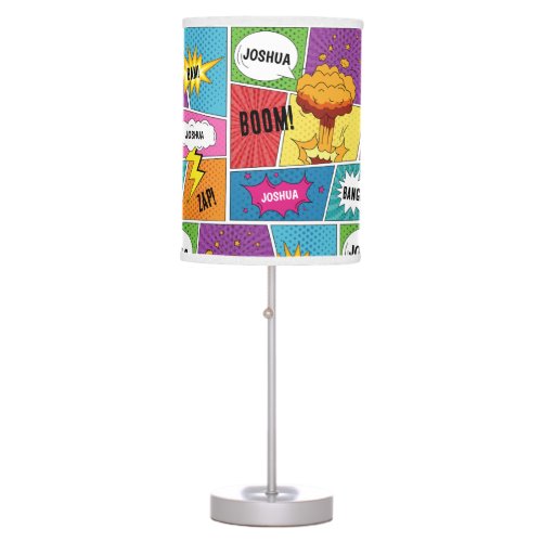 Colorful Comic Book Personalized Name Pop Art Table Lamp
