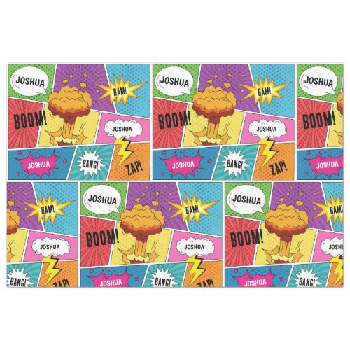 Colorful Comic Book Personalized Name Pop Art Tissue Paper