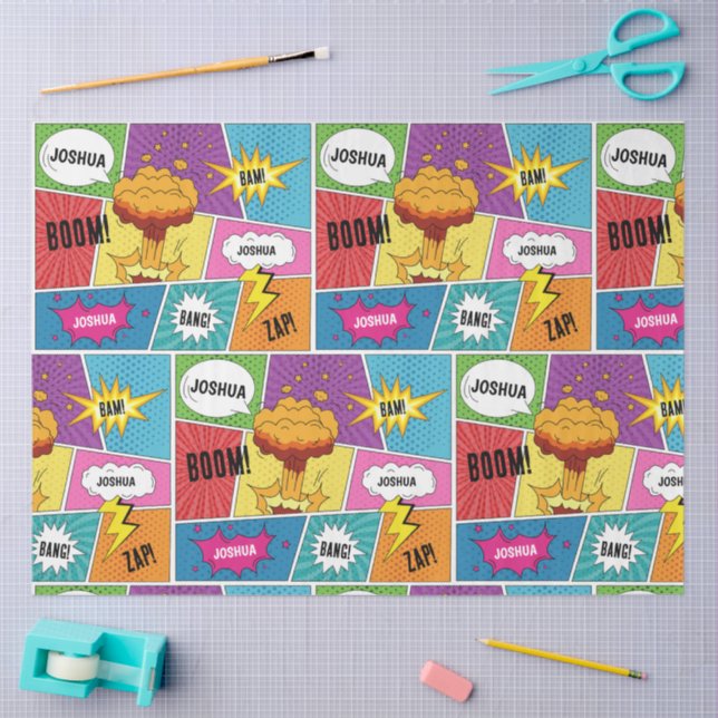 Colorful Comic Book Personalized Name Pop Art Tissue Paper (Craft)