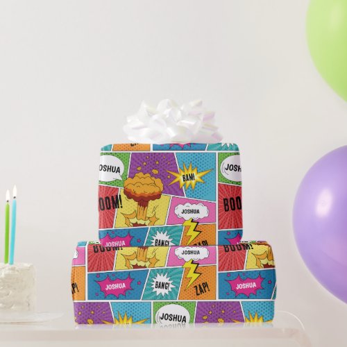 Colorful Comic Book Personalized Name Pop Art Wrapping Paper