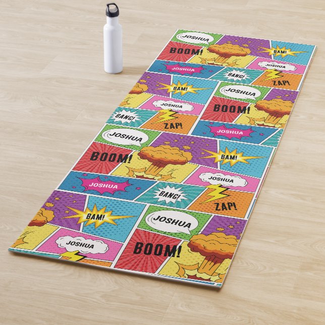 Colorful Comic Book Personalized Name Pop Art Yoga Mat (In Situ)