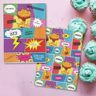 Colorful Comic Book Pop Art Kids Birthday Party Invitation