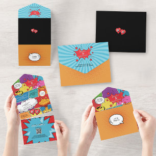 Colorful Comic Book Pop Art Wedding All In One Invitation