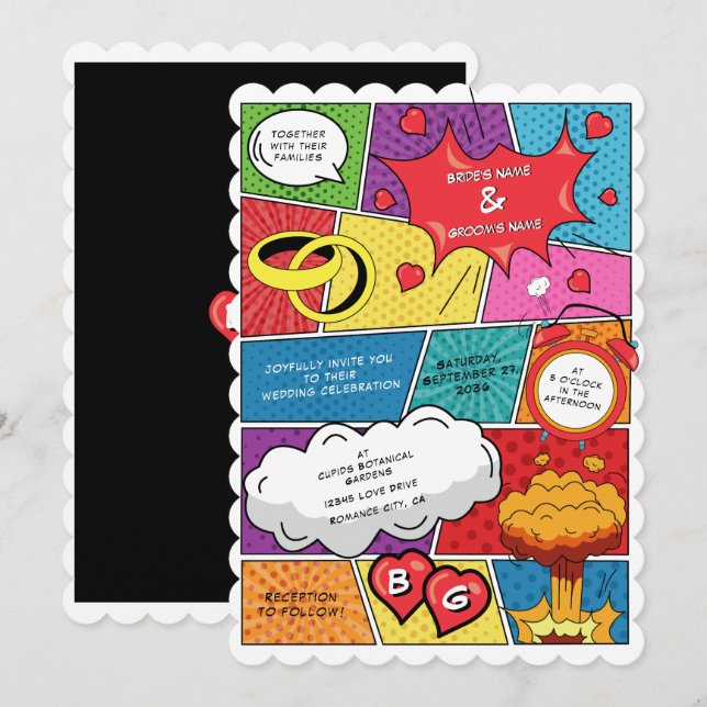 Colorful Comic Book Pop Art Wedding Invitation (Front/Back)