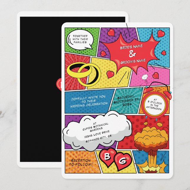 Colorful Comic Book Pop Art Wedding Invitation (Front/Back)