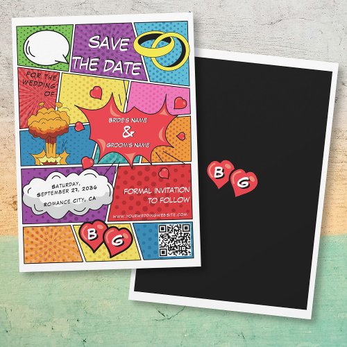 Colorful Comic Book Pop Art Wedding QR Code Save The Date