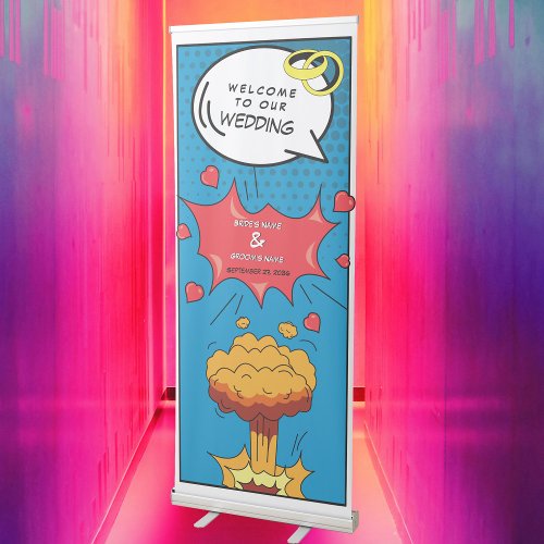 Colorful Comic Book Pop Art Wedding Welcome Retractable Banner