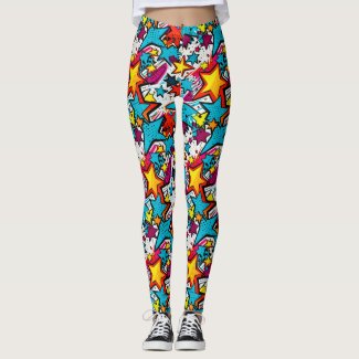 Colorful Comic Book Style Stars Patterned Yoga