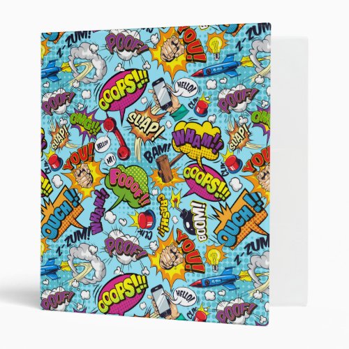 Colorful comic book themed pattern 3 ring binder