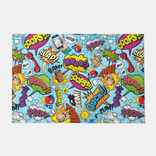 Colorful comic book themed pattern doormat