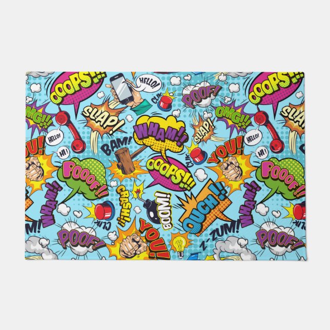 Colorful comic book themed pattern doormat (Front)