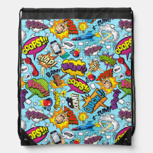 Colorful comic book themed pattern drawstring bag
