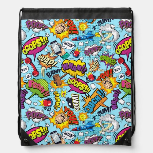 Colorful comic book themed pattern drawstring bag