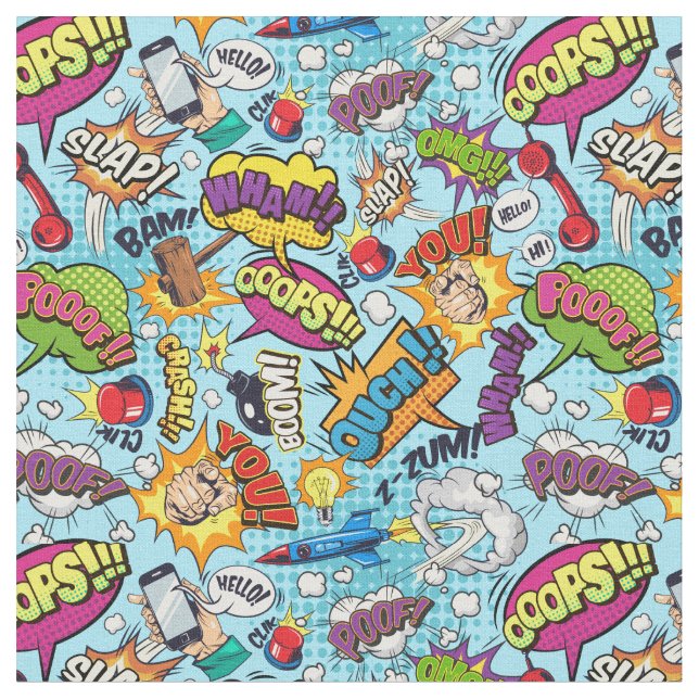 Colorful comic book themed pattern fabric (Close Up)